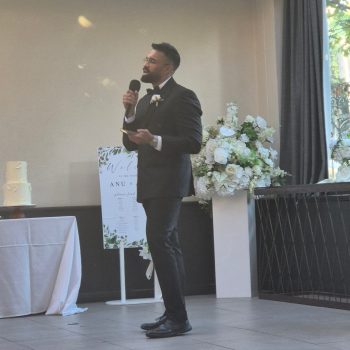 Best man giving a speech during the wedding reception