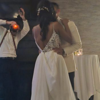 Bride and groom sharing their first dance at the wedding reception