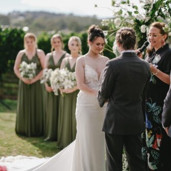 Bride and groom sharing their first look at Montalto Winery, Mornington Peninsula wedding coordination by ARLAI Event Co
