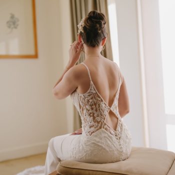Bride getting ready, back detail shot at Montalto Winery wedding, Melbourne wedding coordinator ARLAI Event Co