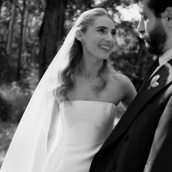 Bride smiling at her groom during outdoor ceremony at Runnymede Farm Lorne, ARLAI Event Co wedding coordinator