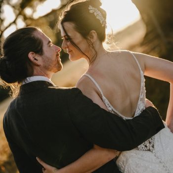 Couple sharing a romantic golden hour moment at Montalto Winery, Mornington Peninsula wedding planner ARLAI Event Co