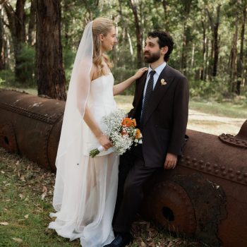 Bride and groom woodland portrait at Runnymede Farm Lorne farm wedding, planned by ARLAI Event Co Melbourne