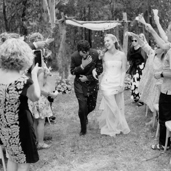 Bride and groom walking back down the aisle at Runnymede Farm Lorne farm wedding, ARLAI Event Co on-the-day coordinator