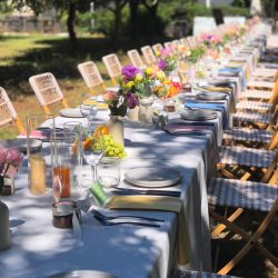 beautiful table set for wedding reception lunch