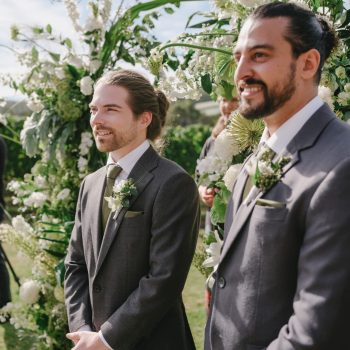 Groom waiting at the altar at Montalto Winery outdoor ceremony, on-the-day wedding coordinator ARLAI Event Co Melbourne