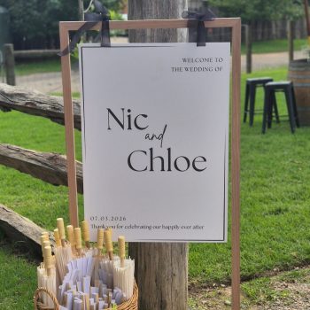 Custom welcome sign for Nic and Chloe’s wedding