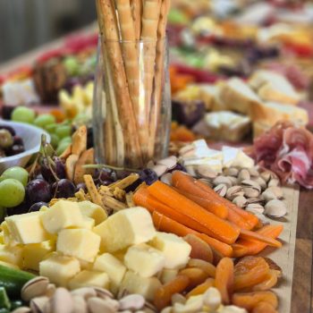 Charcuterie boards displayed at wedding reception